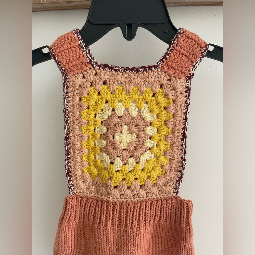 Misha And Puff Knit Crochet Sunsquare One-Piece in Rust, Yellow, Cream - Picture 2 of 11